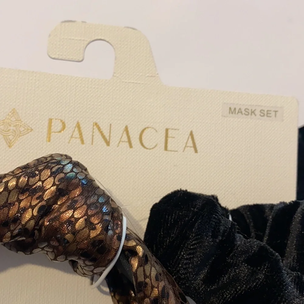 Panacea 3 piece set black sequin mask, knotted headband, velour headband NWT